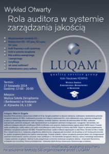 Wykład otwarty pt.”Rola auditora w systemie zarządzania jakością”